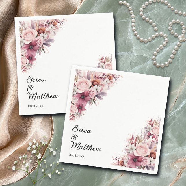 Serviette En Papier Mariage floral Dusty Rose Boho (Créateur téléchargé)