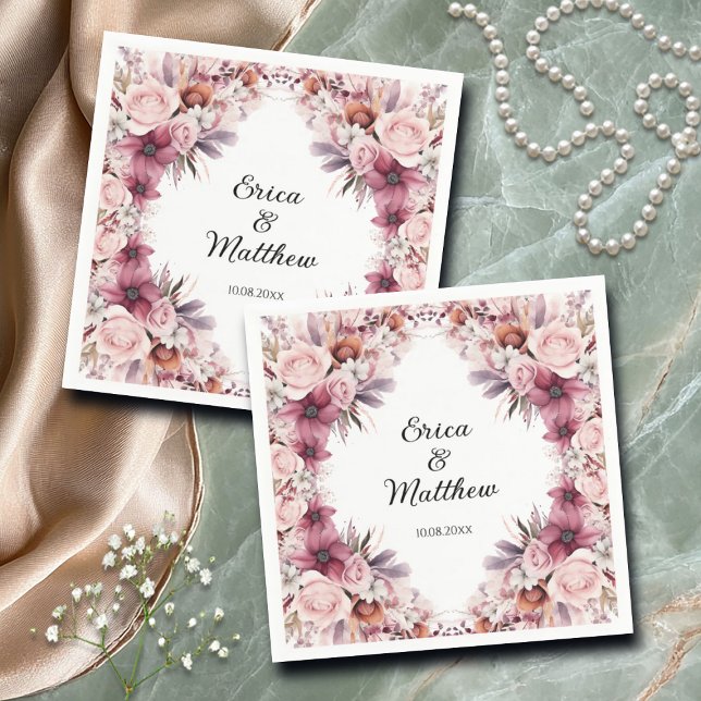 Serviette En Papier Mariage floral Dusty Rose Boho (Créateur téléchargé)