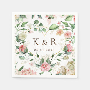 Serviette En Papier Mariage floral élégant à fleurs de minuit