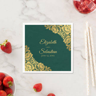 Serviette En Papier Mariage Floral Élégant en Or