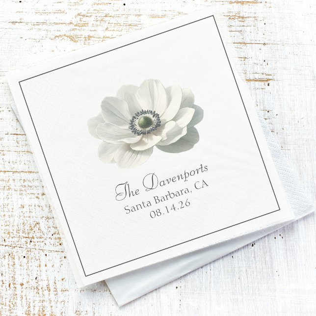 Serviette En Papier Mariage Floral Élégant Moderne Noir et Blanc (Créateur téléchargé)