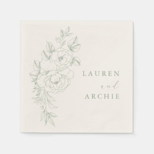 Serviette En Papier Mariage Floral Élégant Vintage au Vert Sauge