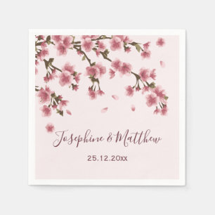 Serviette En Papier Mariage floral en fleurs de cerisier rose