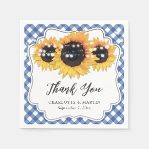 Serviette En Papier Mariage floral En vichy tournesol bleu