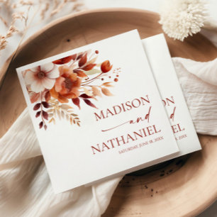 Serviette En Papier Mariage Floral Fleur Brun Bordeaux Rouillé