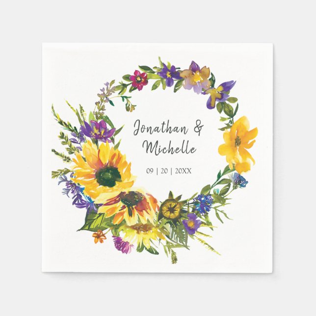 Serviette En Papier Mariage floral Fleur sauvage des tournesols (Devant)