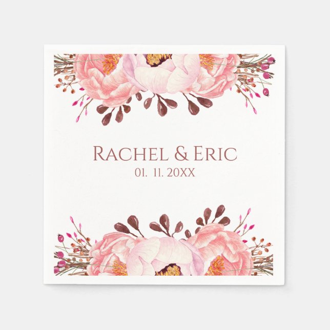 Serviette En Papier Mariage floral flush Napkin avec des noms personna (Devant)