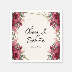 Serviette En Papier Mariage floral géométrique Dusty Rose