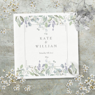 Serviette En Papier Mariage Floral Géométrique Sauge et Lilas
