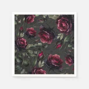 Serviette En Papier Mariage floral gris ombré aux roses rouges de Bord