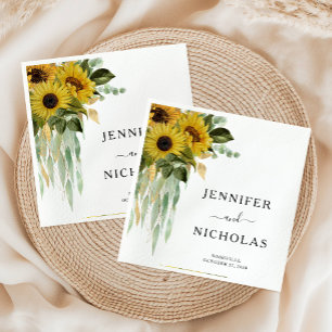 Serviette En Papier Mariage floral moderne de tournesol