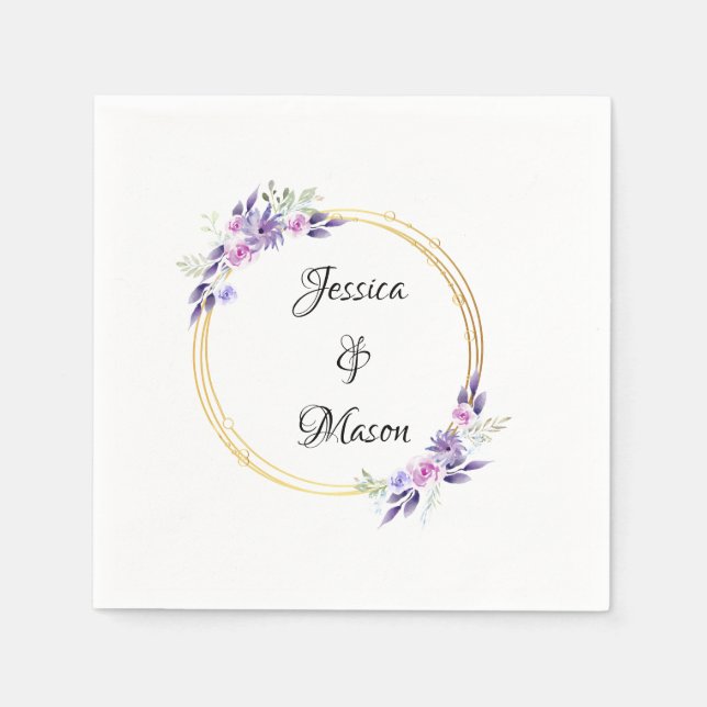 Serviette En Papier Mariage floral moderne personnalisé (Devant)