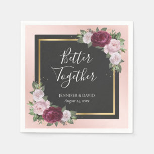 Serviette En Papier Mariage floral noir Bourgogne rose