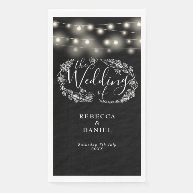 Serviette En Papier Mariage Floral Noir Et Blanc (Devant)