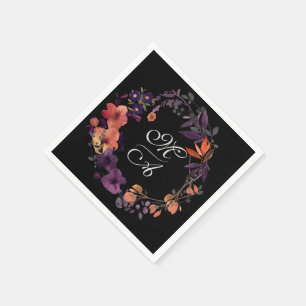 Serviette En Papier Mariage floral noir et violet élégant Favoriser