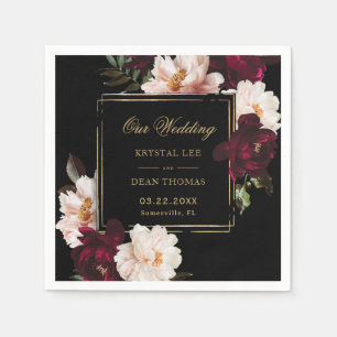 Serviette En Papier Mariage floral noir noir foncé Moody Bourgogne