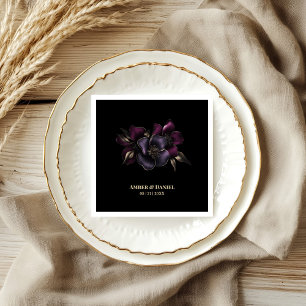 Serviette En Papier Mariage floral noir violet rose