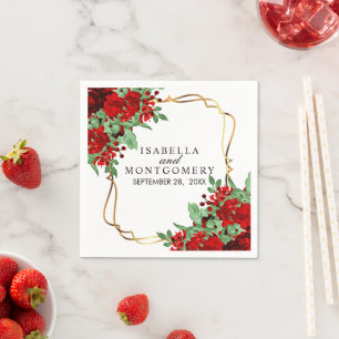 Serviette En Papier Mariage Floral or et rouge / Anniversaire