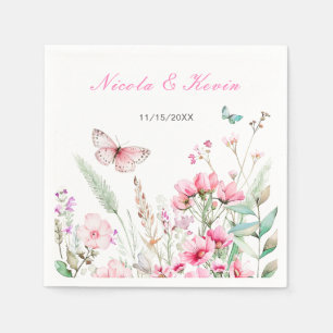 Serviette En Papier Mariage floral papillon rose de printemps