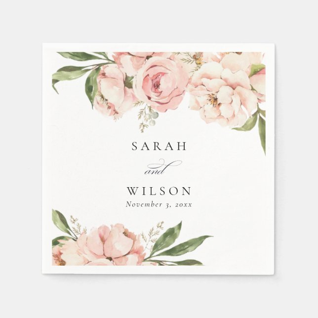 Serviette En Papier Mariage floral Pastel Soft Blush Peach Peony (Devant)
