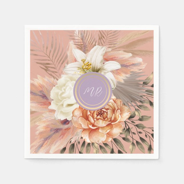 Serviette En Papier Mariage floral Peach Lilac (Devant)