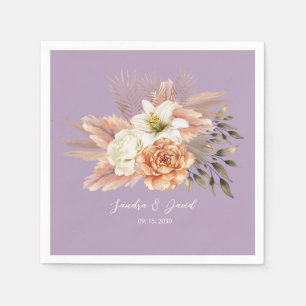 Serviette En Papier Mariage floral pourpre pêche