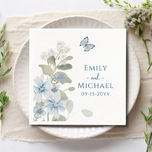 Serviette En Papier Mariage floral romantique bleu Dusty