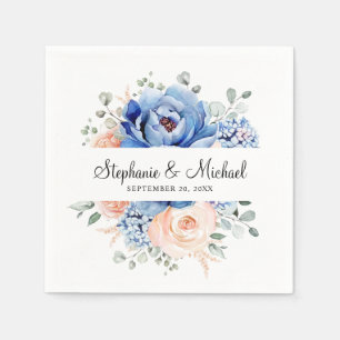 Serviette En Papier Mariage floral rose bleu marine