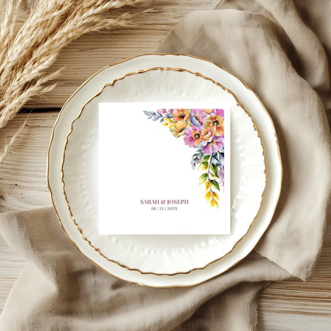 Serviette En Papier Mariage floral rose et orange (Créateur téléchargé)