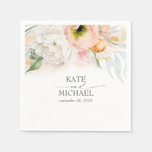 Serviette En Papier Mariage floral rose et pêche