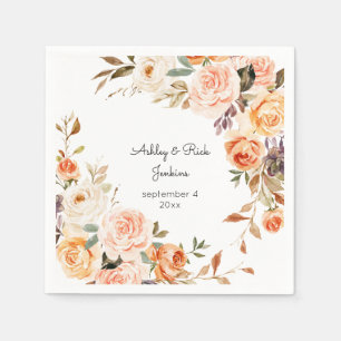 Serviette En Papier Mariage floral rose et rose pâle