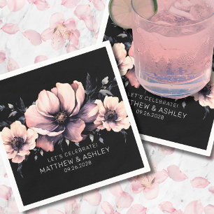 Serviette En Papier Mariage Floral Rose Noir Moderne Tendance
