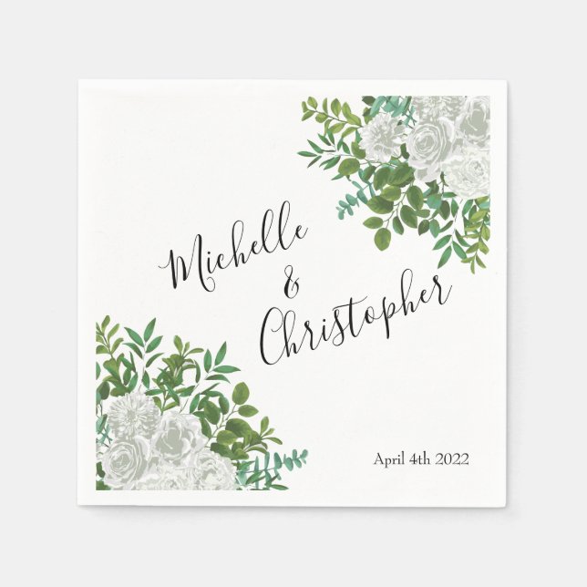 Serviette En Papier Mariage floral rose noire et blanche (Devant)