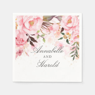 Serviette En Papier Mariage floral rose pâle