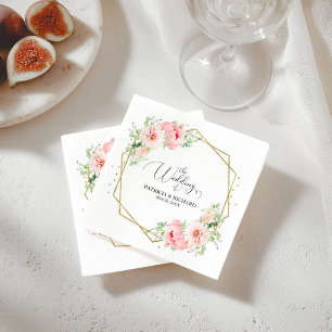 Serviette En Papier Mariage Floral Rose Pâle Géométrique Feuille D'Or