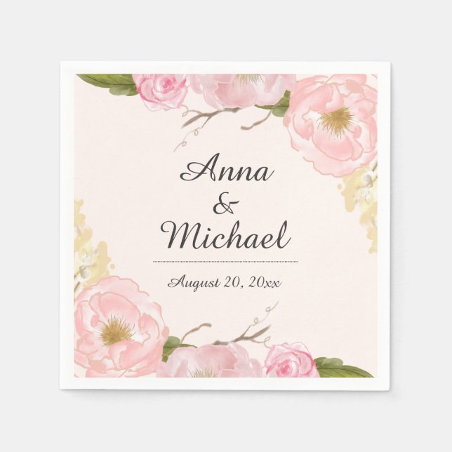 Serviette En Papier Mariage floral rose pâle rose Napkin (Devant)