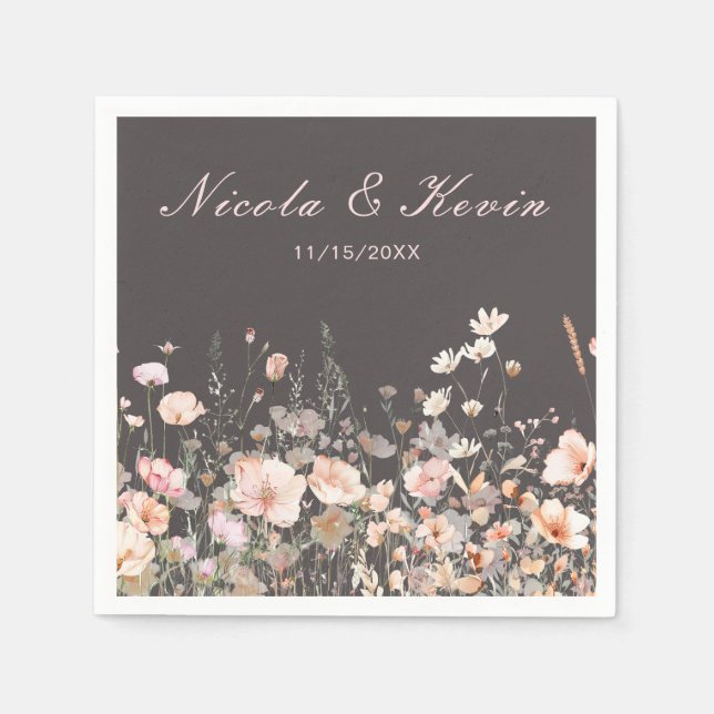 Serviette En Papier Mariage floral rose rose rose fleur sauvage (Devant)