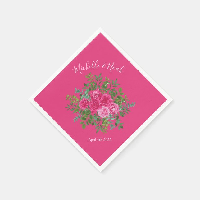 Serviette En Papier Mariage floral rose vif (Coin)