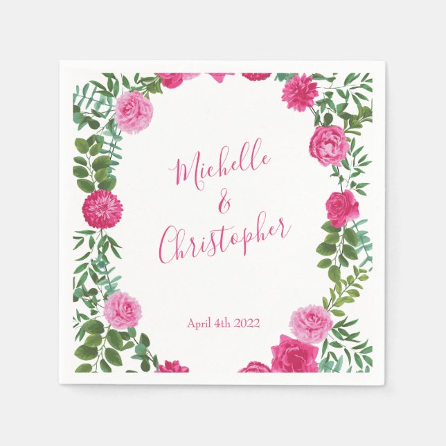 Serviette En Papier Mariage floral rose vif (Devant)