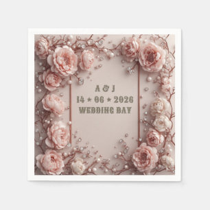 Serviette En Papier Mariage Floral Rouge Clair Détails de Rose Douce