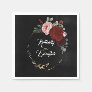 Serviette En Papier Mariage floral rouge et noir de Bourgogne