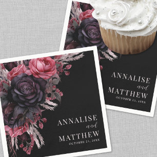Serviette En Papier Mariage Floral Rouge Noir Gothique