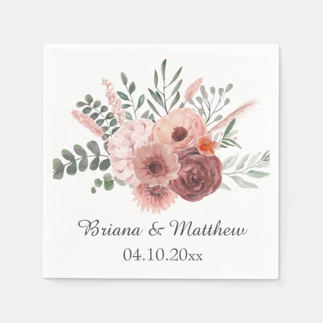 Serviette En Papier Mariage floral rouille (Devant)