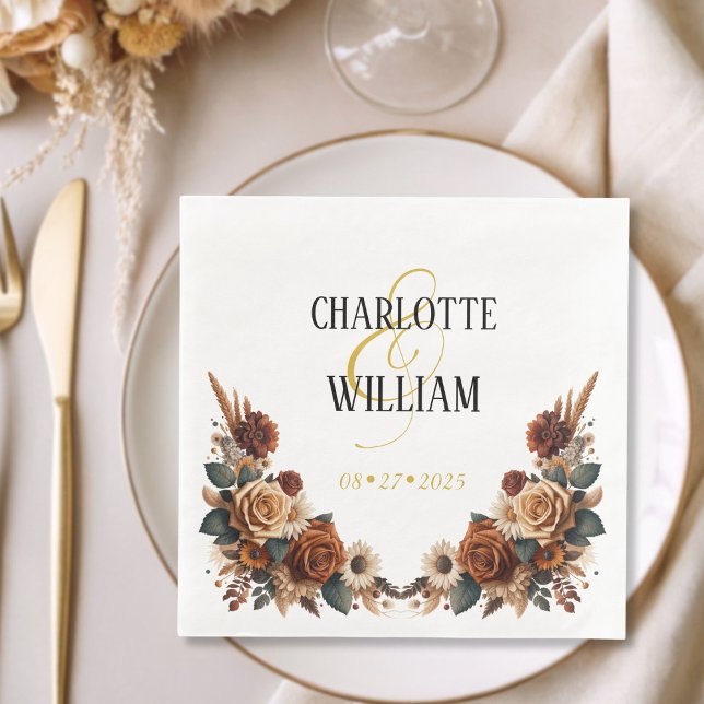 Serviette En Papier Mariage floral rustique (Rustic Floral Wedding Paper Dinner Napkins)