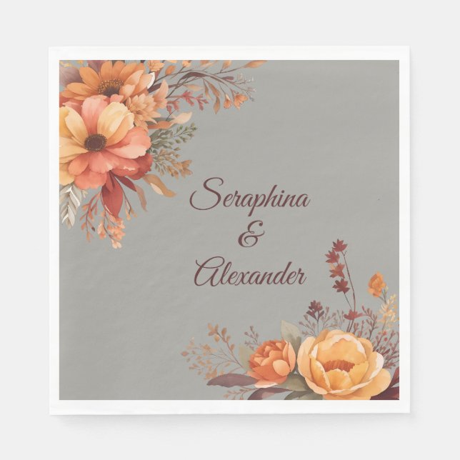 Serviette En Papier Mariage floral rustique de l'automne (Devant)