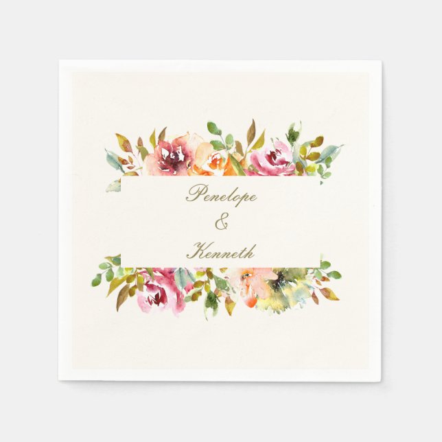 Serviette En Papier Mariage floral rustique personnalisé (Devant)