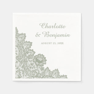 Serviette En Papier Mariage Floral Rustique Vintage Dentelle Vert Saug
