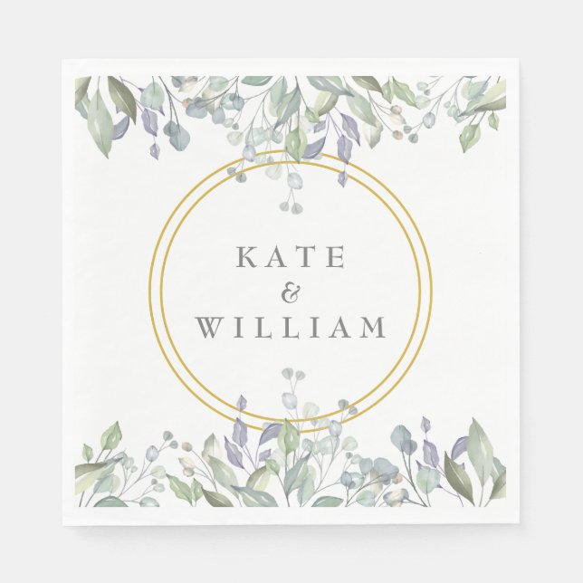 Serviette En Papier Mariage floral Sage et Lilac (Devant)