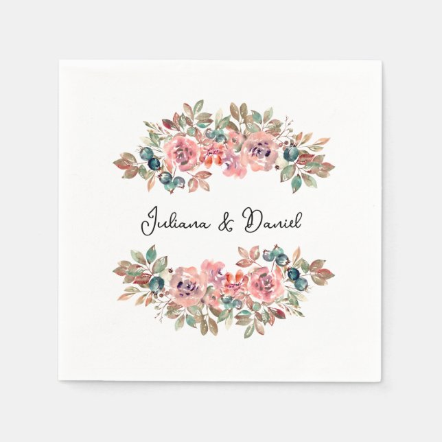Serviette En Papier Mariage floral simple et élégant (Devant)
