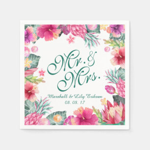 Serviette En Papier Mariage floral tropical personnalisé   Napkin